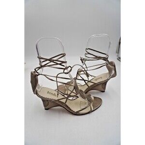 Bacarolle by Jane Brown Metallic Bronze Strappy Sandals Ankle Wrap Lace-Up Sz 40